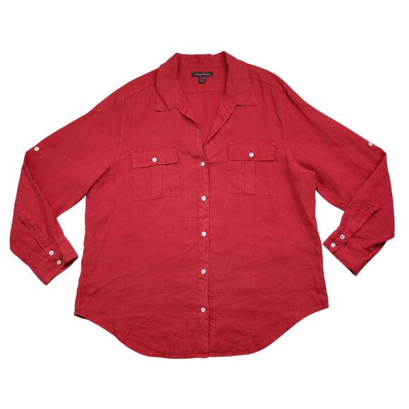 Tommy Bahama Linen Shirt Womens XL Red Long Sleeve Button Up Roll Tab Pcokets - Picture 11 of 13